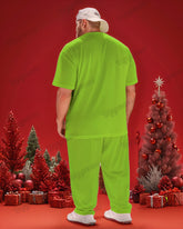 Men's Plus Size Christmas Green Santa Cosplay Printed T-Shirt Trousers Suit